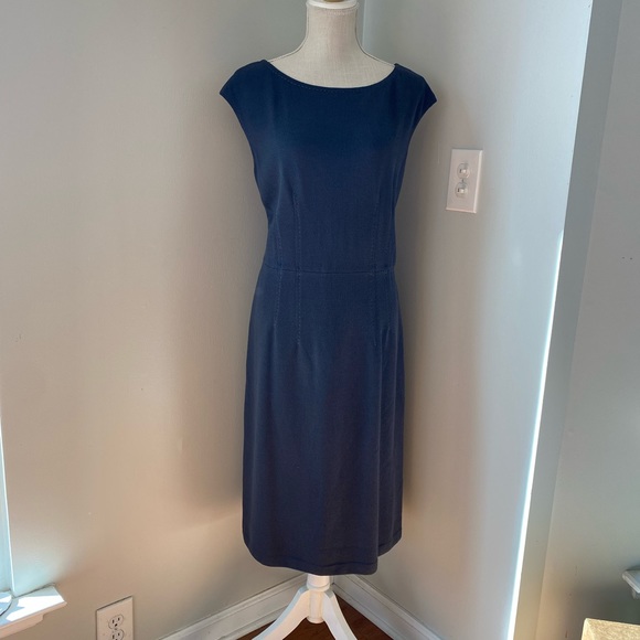 St. John Collection Raven Grey Cap Sleeve Knit Midi Dress